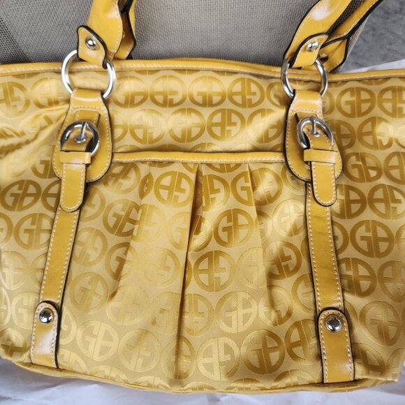 Giani Bernini NEW Gold Logo Tote Bag Faux Leather & Fabric Shoulder Purse NWOT - Picture 5 of 14